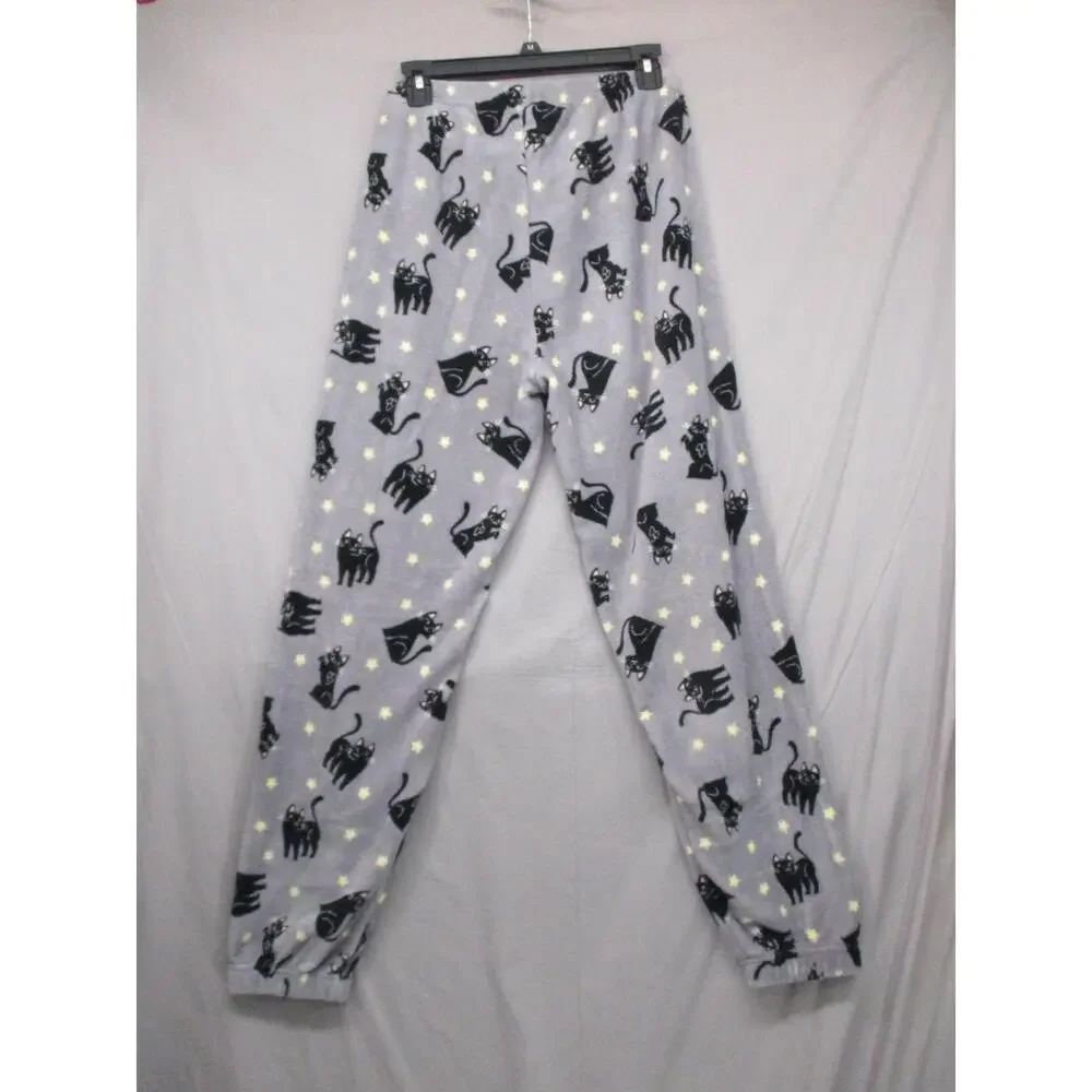 Weekend Edition NWT Gray Cat Print Cozy Elastic Cuff‎ Pajama Pants Unisex Size M